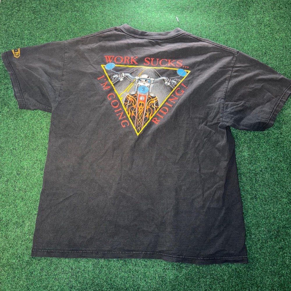 Vintage Delta Magnum Weight Work Sucks I'm Going Riding Biker T-Shirt XL Black